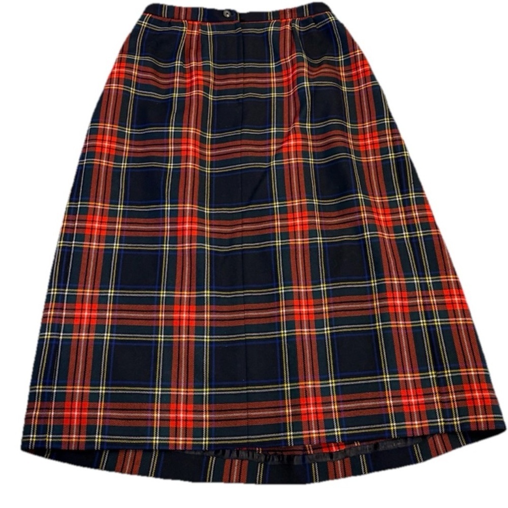 Vintage Lands’ End Plaid Wool Skirt Made in Scotland Pleated 12 - Picture 2 of 6